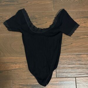 Elegant Black Lace Trim Bodysuit